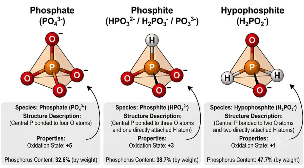 Hypophosphites vs Phosphates vs Phosphites