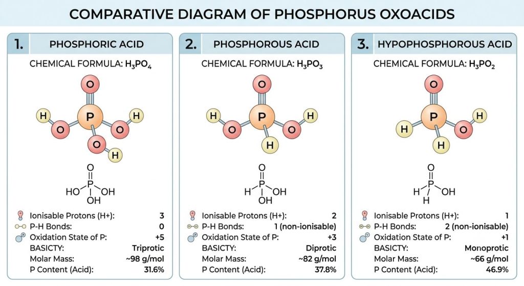Phosphoric Acid vs Phosphorous Acid vs Hypophosphorous Acid